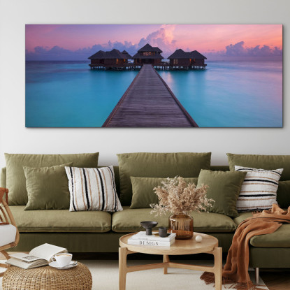 Quadro Paesaggio Mare Tramonto Incantevole Con Bungalow Alle Maldive seal22 quadro stampato su tela