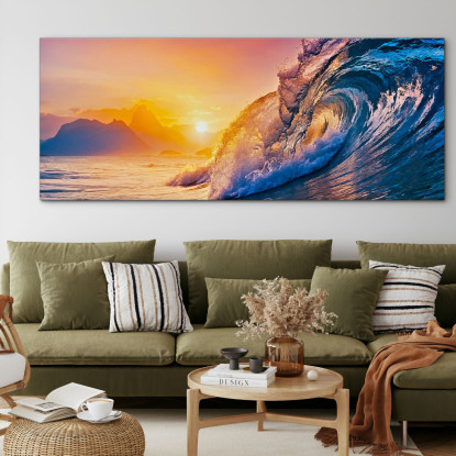 Quadro Paesaggio Mare Onde Al Tramonto Con Vista Montagne seal32 quadro stampato su tela