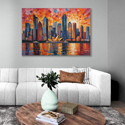 Modern Painting Abstract City Abstract Cityscape At Sunset With Sydney Opera House canvas print