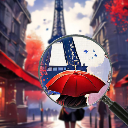 Pintura Moderna Ciudad Abstracta Mujer Con Paraguas Rojo Caminando En París Con Vistas A La Torre Eiffel cuadro en lienzo