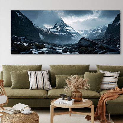 Canvas Print Mountains Snow-Capped Mountain Range With Jagged Peaks In Adverse Weather Conditions canvas print