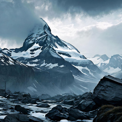 Cuadro En Lienzo Montañas Cordillera Nevada Con Picos Irregulares En Condiciones Climáticas Adversas cuadro en lienzo