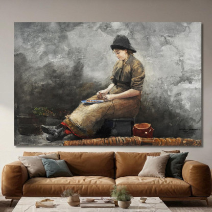 Una Pescatrice Con Lenze Da Innesco Winslow Homer quadro stampato su tela