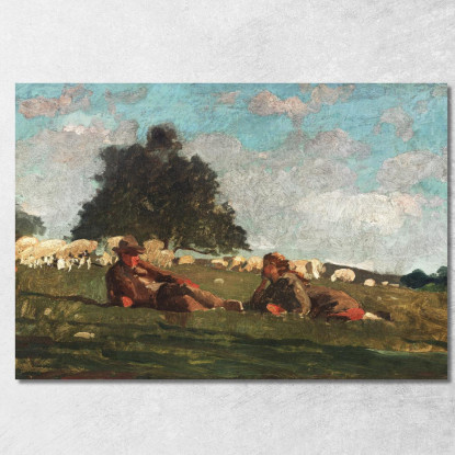 Junge Und Mädchen Auf Einem Feld Mit Schafen Winslow Homer drucken auf leinwand