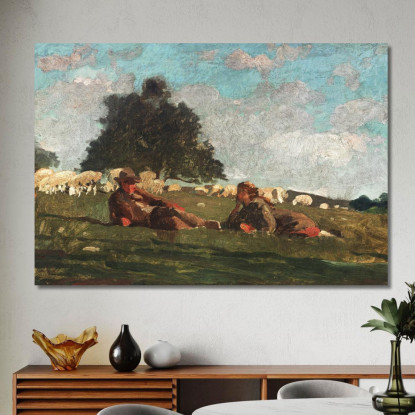 Garçon Et Fille Dans Un Champ Avec Des Moutons Winslow Homer tableau impression sur toile