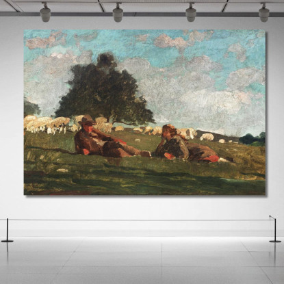 Garçon Et Fille Dans Un Champ Avec Des Moutons Winslow Homer tableau impression sur toile