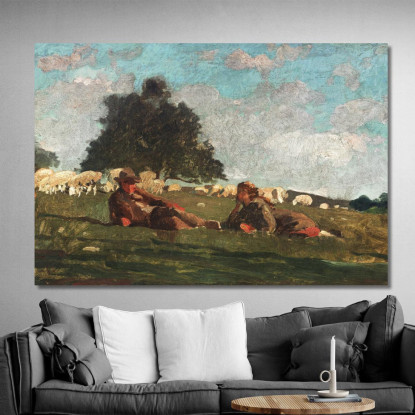 Boy And Girl In A Field With Sheep Winslow Homer canvas print