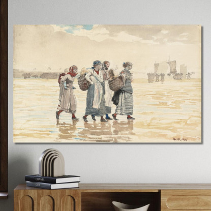 Quatre Poissonnières Sur La Plage Winslow Homer tableau impression sur toile