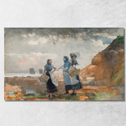 Tre Ragazze Fisher Tynemouth Winslow Homer quadro stampato su tela