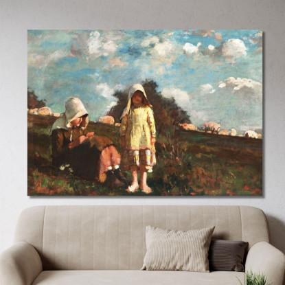 Two Girls With Sunbonnets In A Field Winslow Homer canvas print