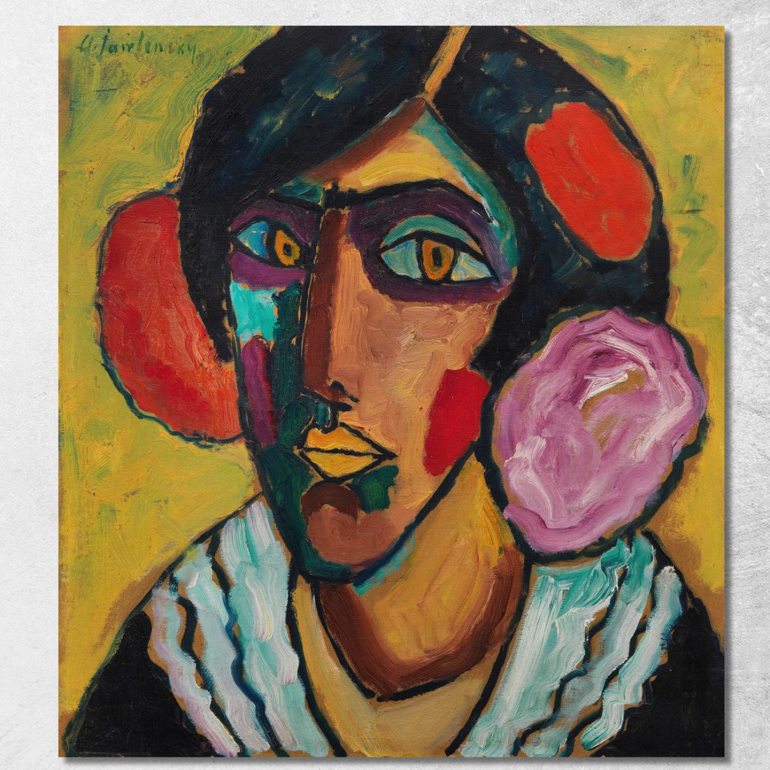 Testa Di Donna Con Fiori Tra I Capelli Alexej von Jawlensky avj31 quadro stampato su tela Testa Di Donna Con Fiori Tra I Capelli Alexej von Jawlensky avj31 quadro stampato su tela