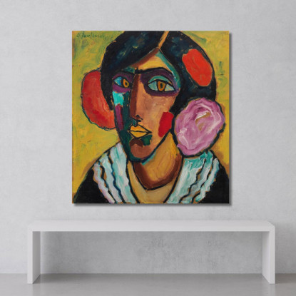 Testa Di Donna Con Fiori Tra I Capelli Alexej von Jawlensky avj31 quadro stampato su tela