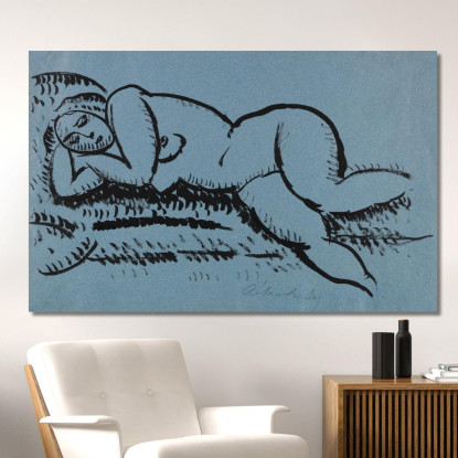 Nudo Femminile Sdraiato Con Gli Occhi Chiusi Alexej von Jawlensky avj52 quadro stampato su tela