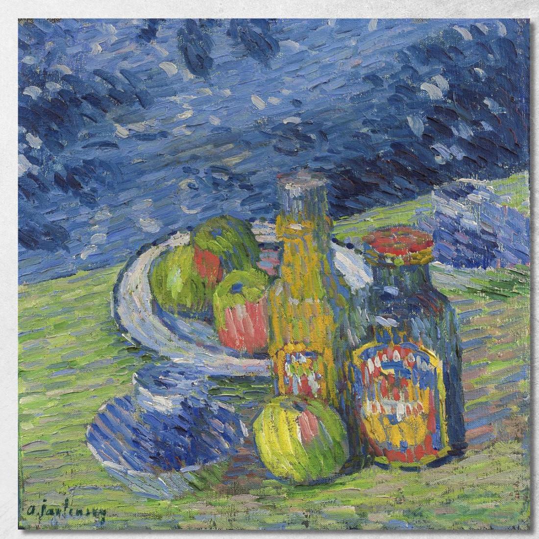 Natura Morta Con Bottiglie E Frutta Alexej von Jawlensky avj96 quadro stampato su tela Natura Morta Con Bottiglie E Frutta Alexej von Jawlensky avj96 quadro stampato su tela