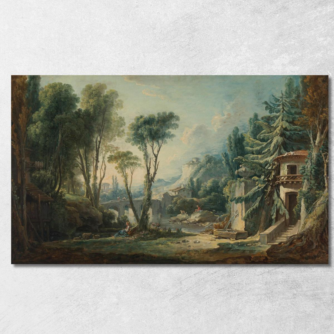 Paesaggio Di Pastori Con Fiume François Boucher fbc33 quadro stampato su tela Paesaggio Di Pastori Con Fiume François Boucher fbc33 quadro stampato su tela