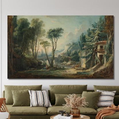 Paesaggio Di Pastori Con Fiume François Boucher fbc33 quadro stampato su tela