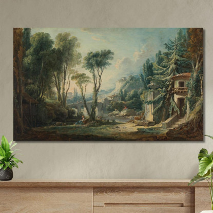 Paesaggio Di Pastori Con Fiume François Boucher fbc33 quadro stampato su tela