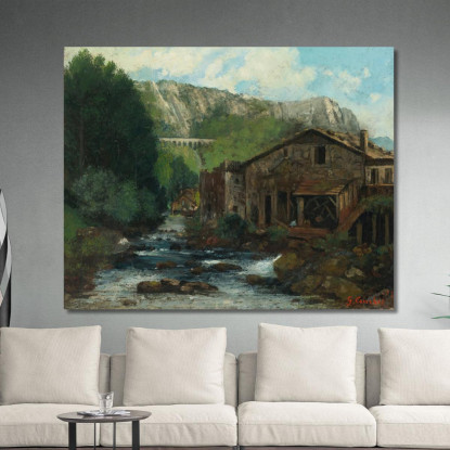 Un Mulino In Un Paesaggio Roccioso Gustave Courbet cg29 quadro stampato su tela
