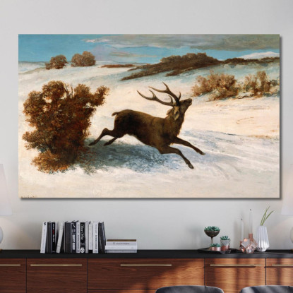 Cervi Che Corrono Nella Neve Gustave Courbet cg60 quadro stampato su tela
