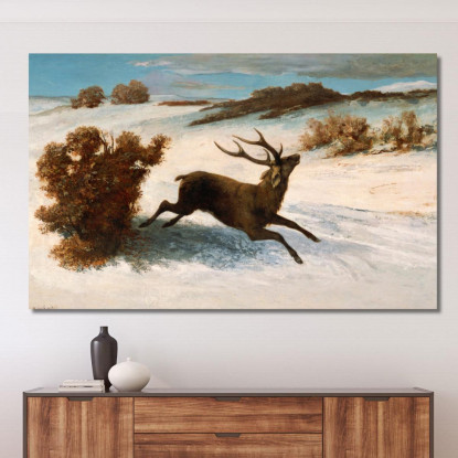 Cervi Che Corrono Nella Neve Gustave Courbet cg60 quadro stampato su tela