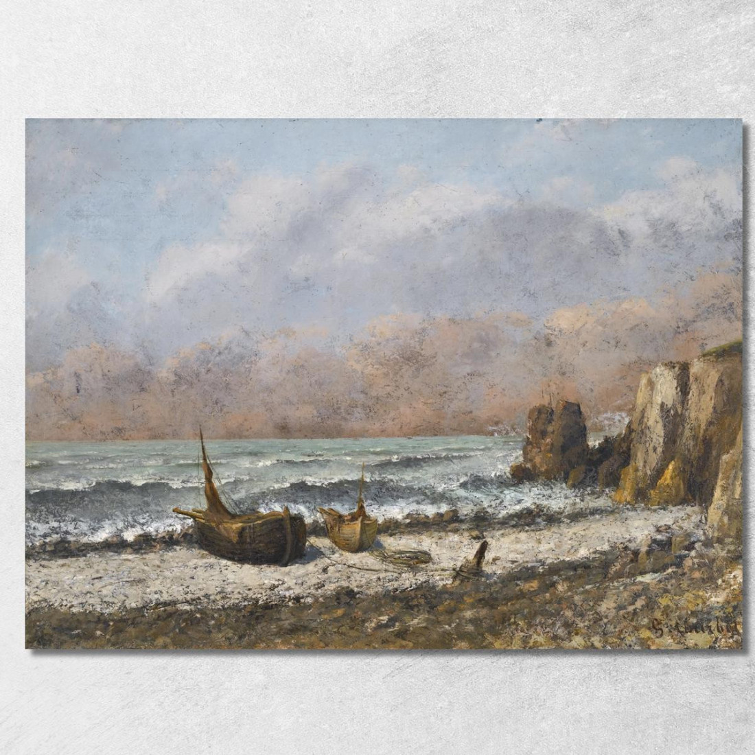 Due Barche Sulla Spiaggia Gustave Courbet cg62 quadro stampato su tela Due Barche Sulla Spiaggia Gustave Courbet cg62 quadro stampato su tela