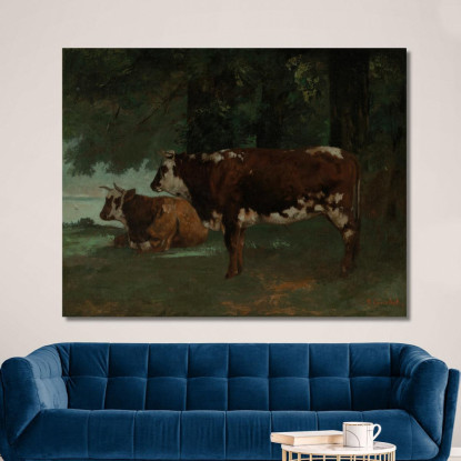 Due Mucche Marroni Gustave Courbet cg64 quadro stampato su tela