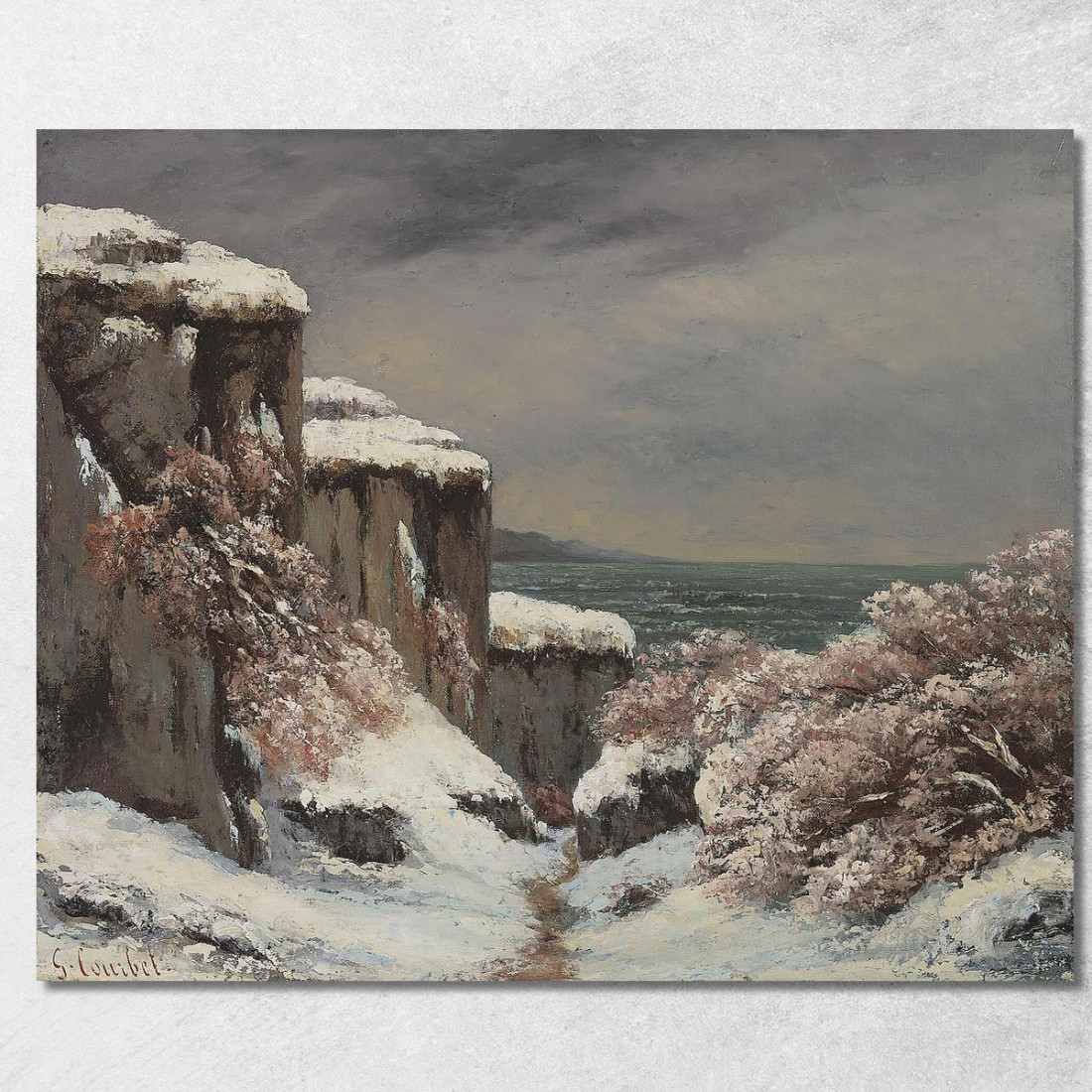 Scogliere In Riva Al Mare Sotto La Neve Gustave Courbet cg67 quadro stampato su tela Scogliere In Riva Al Mare Sotto La Neve Gustave Courbet cg67 quadro stampato su tela