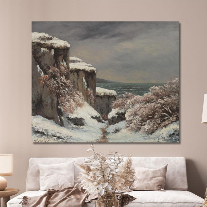 Scogliere In Riva Al Mare Sotto La Neve Gustave Courbet cg67 quadro stampato su tela