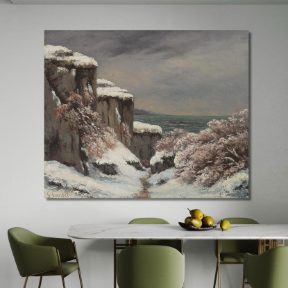 Scogliere In Riva Al Mare Sotto La Neve Gustave Courbet cg67 quadro stampato su tela