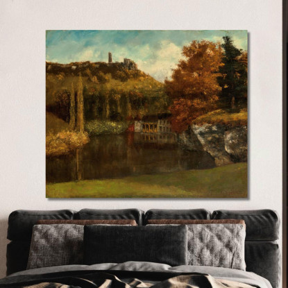 Il Lavoir Vista E Rovine Del Castello Di Scey-En-Varais Gustave Courbet cg100 quadro stampato su tela