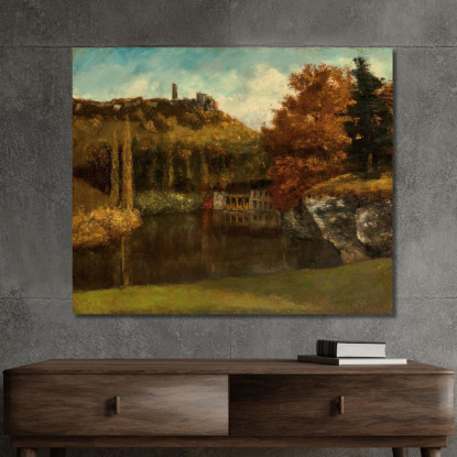Il Lavoir Vista E Rovine Del Castello Di Scey-En-Varais Gustave Courbet cg100 quadro stampato su tela