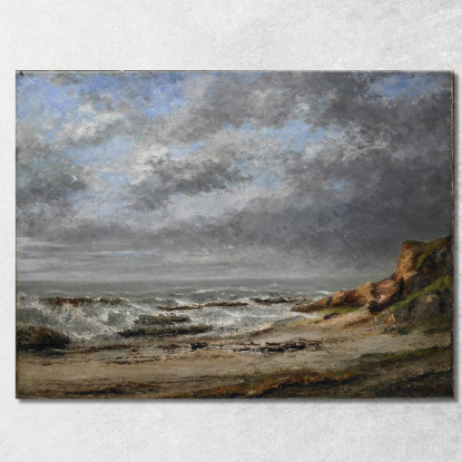 Veduta Di Un Mare Agitato Vicino Ad Una Scogliera Gustave Courbet cg191 quadro stampato su tela