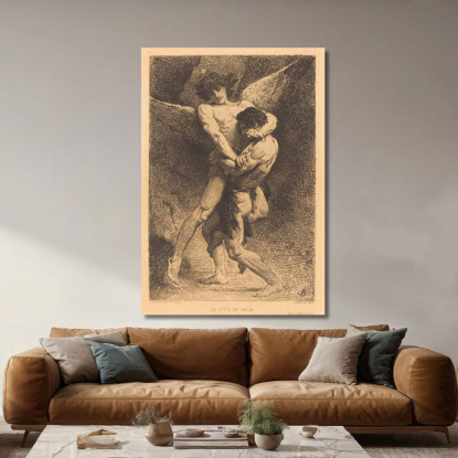 La Lutte De Jacob Giacobbe Lotta Con L'Angelo Léon Bonnat lbn15 quadro stampato su tela