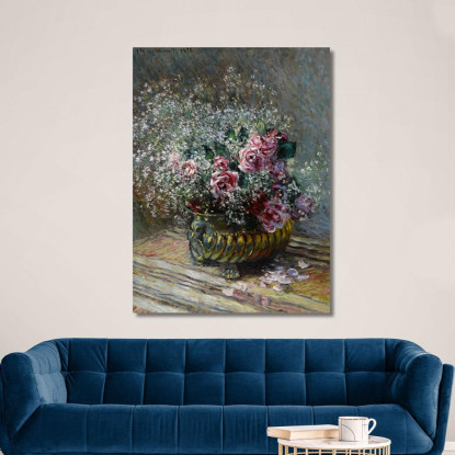 Fiori In Un Vaso Rose E Nebbia Claude Monet mnt238 quadro stampato su tela