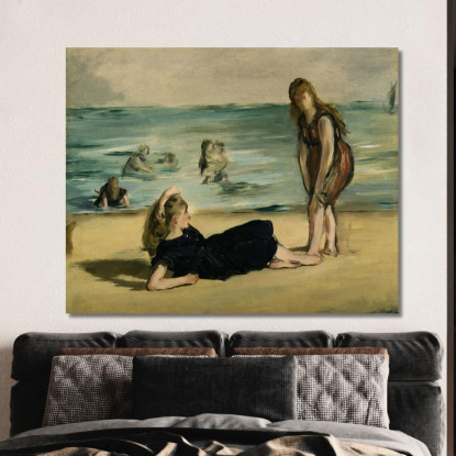 Sulla Spiaggia 1868 Édouard Manet emt68 quadro stampato su tela