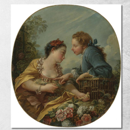 Una Mujer Joven Y Un Joven Colocando Pájaros Jóvenes En Una Jaula The Bird Nesters François Boucher cuadro en lienzo