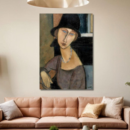 Jeanne Hébuterne Con Cappello E Collana Amedeo Modigliani amd22 quadro stampato su tela