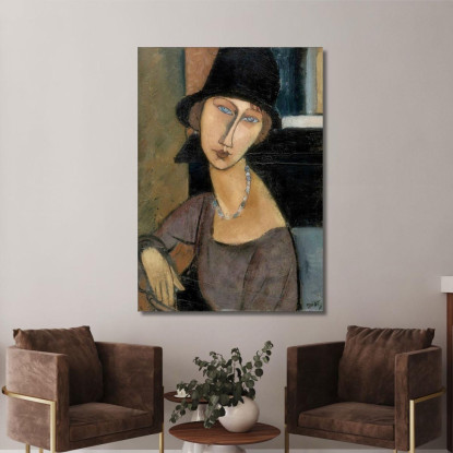 Jeanne Hébuterne Con Cappello E Collana Amedeo Modigliani amd22 quadro stampato su tela