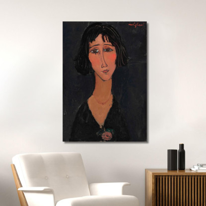 Giovane Donna Con La Rosa Margherita Amedeo Modigliani amd25 quadro stampato su tela