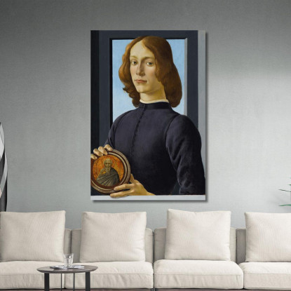Ritratto Di Giovane Uomo Con In Mano Un Tondo Sandro Botticelli sbt26 quadro stampato su tela