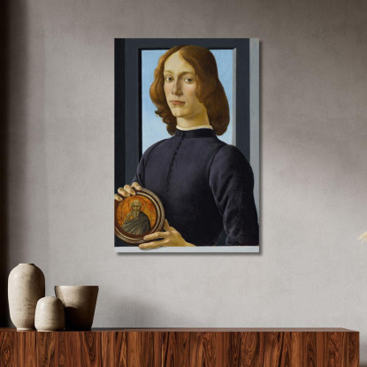 Ritratto Di Giovane Uomo Con In Mano Un Tondo Sandro Botticelli sbt26 quadro stampato su tela