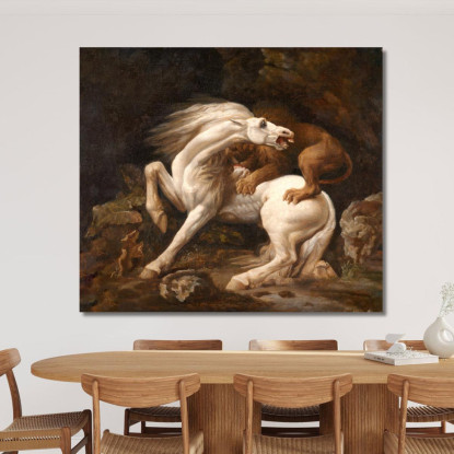 Cavallo Attaccato Da Un Leone George Stubbs gst19 quadro stampato su tela