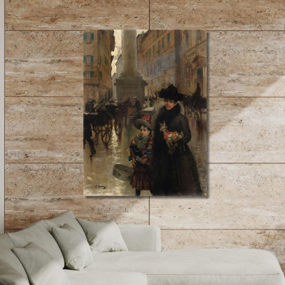 Piazza Santa Trinità Florence Vittorio Matteo Corcos vmc20 quadro stampato su tela