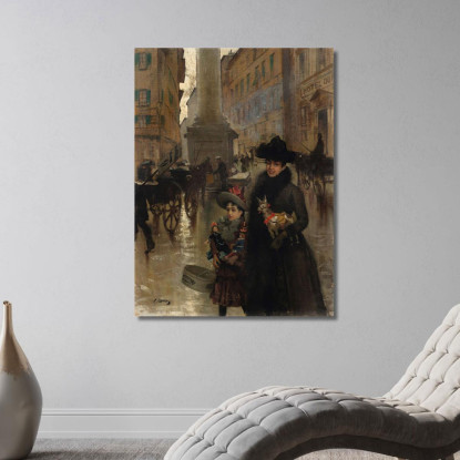 Piazza Santa Trinità Florence Vittorio Matteo Corcos vmc20 quadro stampato su tela