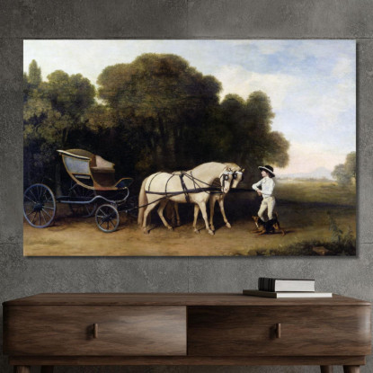 Fetonte Con Una Coppia Di Pony Color Crema E Uno Stalliere George Stubbs gst33 quadro stampato su tela