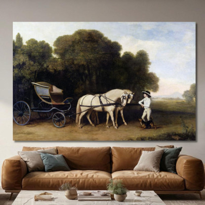 Fetonte Con Una Coppia Di Pony Color Crema E Uno Stalliere George Stubbs gst33 quadro stampato su tela