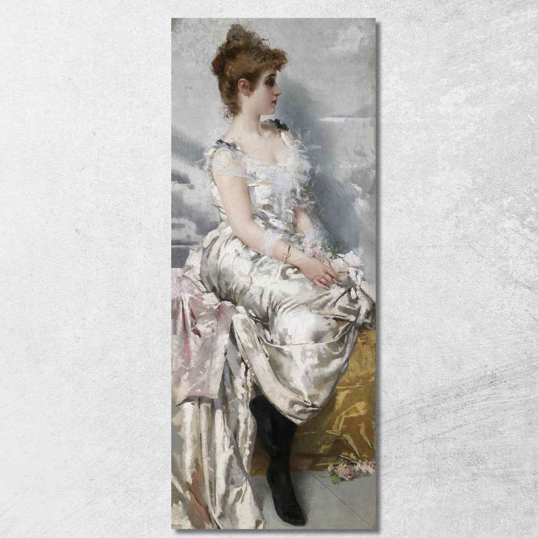 Ritratto Di Giovane Donna In Abito Bianco Con Fiori Vittorio Matteo Corcos vmc31 quadro stampato su tela Ritratto Di Giovane Donna In Abito Bianco Con Fiori Vittorio Matteo Corcos vmc31 quadro stampato su tela