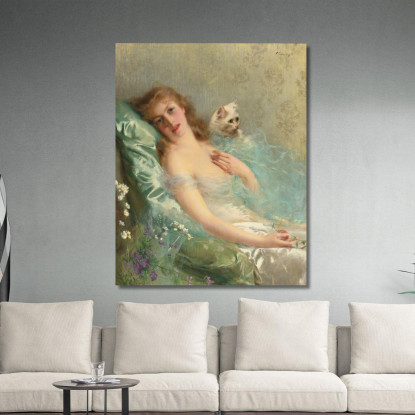 Il Gatto Bianco Vittorio Matteo Corcos vmc35 quadro stampato su tela
