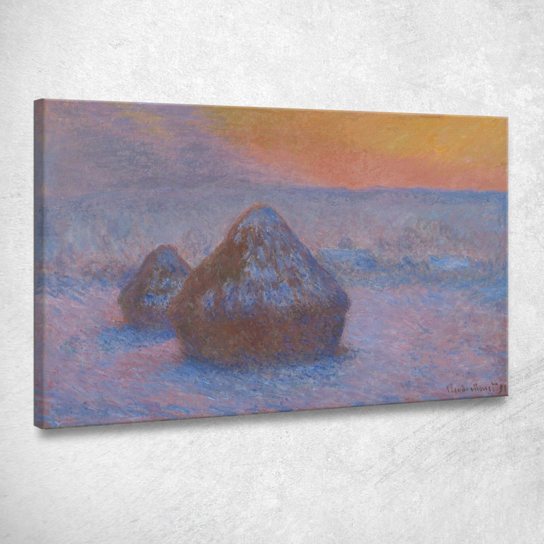 Pile Di Grano Effetto Neve Al Tramonto Claude Monet mnt313 quadro stampato su tela Pile Di Grano Effetto Neve Al Tramonto Claude Monet mnt313 quadro stampato su tela