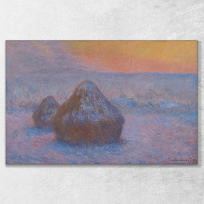 Pile Di Grano Effetto Neve Al Tramonto Claude Monet mnt313 quadro stampato su tela